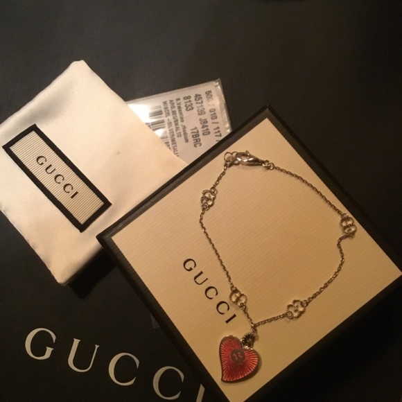 NWT GUCCI Enameled Glittered-Heart Logo Bracelet - Picture 2 of 8